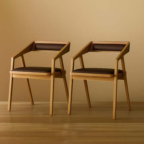 Image of Furniture Solid Wooden Modern Dining Chair with Arms, Upholstered Cushioned Seat, Walnut Finish seat Color Off (choklety Set Off 2)