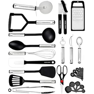 Kitchen Utensils Set – 25pieces Non-Stick Heat Resistant Cooking Utensils Set – Spoons Turners Spatula Ladle Set – Kitchen Tools Gadgets Accessories