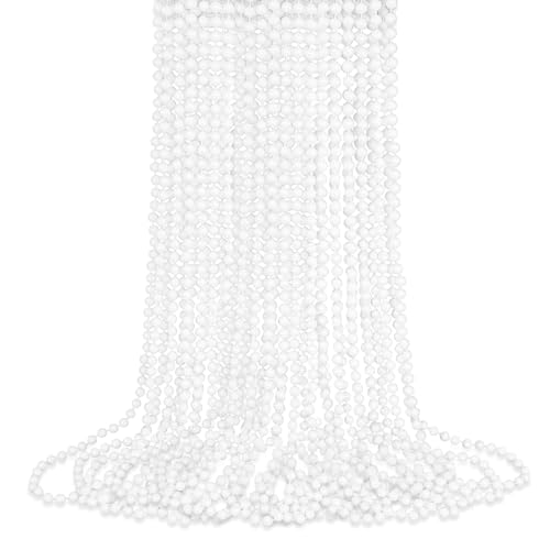 SHAOQINLIN 12 PCS White Bead Necklace 33 White Mardi Gras Beads Christmas Necklaces 4th of July Beads Necklaces Parade Throws Accessories for Christmas Independence Day New Year Party Favors
