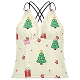 FRODOTGV Traje de baño tipo tankini con diseño de árbol de Navidad y patrón de regalo para mujer, Árbol de Navidad y patrón de regalo, S