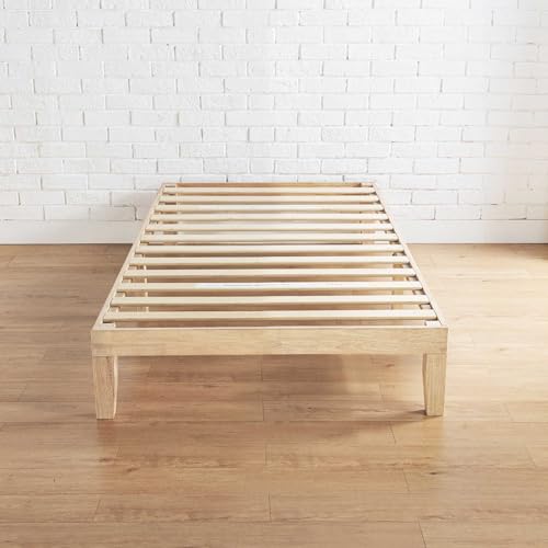 Mellow Naturalista Classic 12 Inch Solid Wood Platform Bed with Wooden Slats, Twin, White Wash