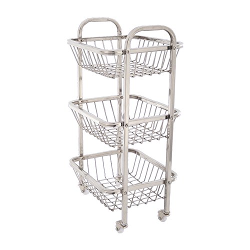 Image of Pigeon Stainless Steel Kitchen Trolley with Wheels 3-Tier | Multi-Layer Storage Rack for Fruits & Vegetables | Heavy-Duty, Rust-Proof, & Durable | Space-Saving Organizer for Home & Kitchen