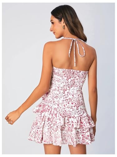 Image of Floerns Women's Floral Halter Ruffle Tiered Cute Summer Mini Dress Milkmaid Vacation Sundress