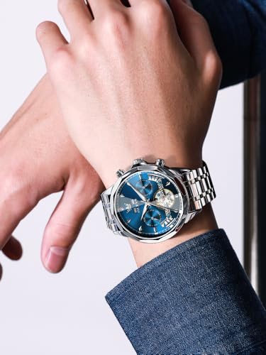 Image of OLEVS Men Automatic Watch Diamond Skeleton Mechanical Luxury Self Winding Moon Phase Calendar Waterproof Wrist Watch for Men