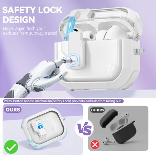 Image of for AirPods Pro 3 Case Clear with Safety Lock, Anti-Yellowing Case with Cleaner & Keychain Compatible with Apple AirPods Pro 3rd Generation 2025 for Women Girly, Shock Protection,White