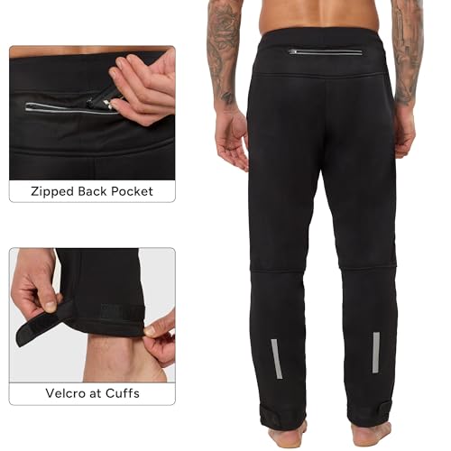 FDX Men's Cycling Trousers Windproof Thermal Mountain Bike Pants Outdoor Sport Hiking Trousers with Zip Pockets for Camping Skiing Climbing MTB and Running (Black-XL) - Image 2
