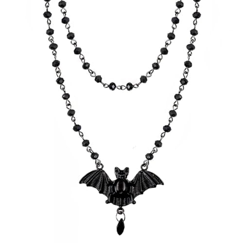 Gothic Bat Necklaces Moon Cross Necklaces Black Crystal Chain Halloween Black Pendant Choker Halloween Jewelry for Woman