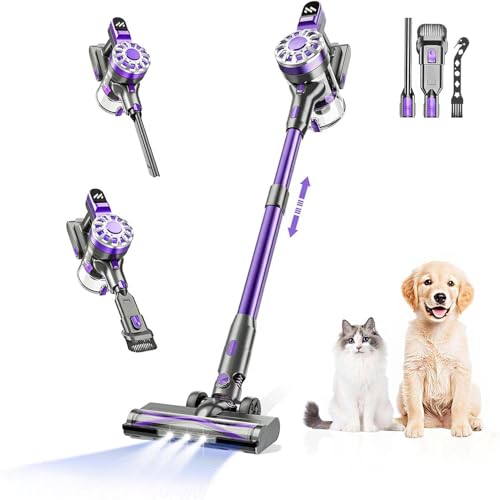 Cordless Vacuum Cleaner,Vacuum Cleaners for Home with Super Suction,Lightweight Stick Vacuum with 35 Mins Runtime,Rechargeable Cordless Vacuum for Carpet, Tile, Pet Hair, Hardwood Floors(Purple)