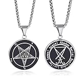 ELFASIO Inverted Pentagram Necklace for Men Women, Baphomet Goat Necklace Sigil of Lucifer Satan Demon Devil Symbol Both Sided Satanic Jewelry Stainless Steel Pendant Chain