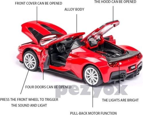 Image of 1 /32 FERARI J-50 Alloy Metal Pull Back Die-cast Car Scale Model with Sound Light Toy for Kids Metal Model Toy Car with Sound and Light (Red)