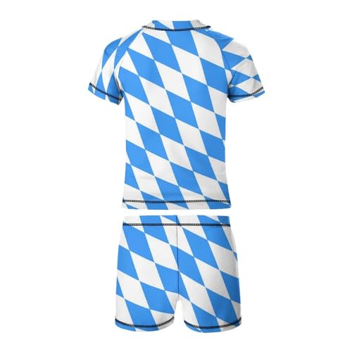 Blue Diamond Shaped Bavarian FlagChildren's Casual Swimsuit Set - Simple and Versatile9-11Y（140cm）3