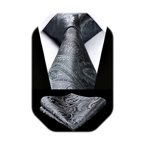 Grey Tie For Men Solid Paisley Floral Mens Ties Handkerchief Set Classic Business Flower Tuxedo Neckties For Wedding Party Tie #TOP24
