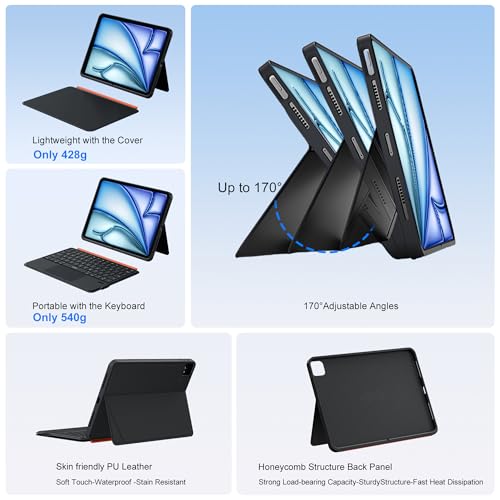 Image of WIWU for iPad Keyboard Case Air 11 Inch M4 /M3 /M2 11th /10th Gen 3 in 1 Magnetic Detachable Case Keyboard Adjustable Stand Backlit Keys Touchpad (Black, For iPad 11 /10 /Air 5 /4 /11 inch(M2 /M3) Pro 11 inch4 /3 /2 /1)