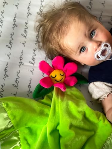 Image of Flower Lovey Blanket for Baby | Large 20 inch x 20 inch Baby Lovey for Girls | Cute Flower Security Blanket for Babies and Toddlers