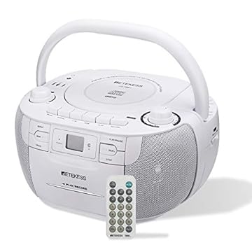 Retekess Combo TR621 CD e leitor de cassete, leitor de CD Boombox para casa, AM/FM, gravação em fita, drive TF/USB, alimentado por bateria CA ou D, conector de fone de ouvido, som estéreo (branco)