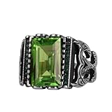 KAMBO Anillo de plata de ley 925 con piedra preciosa esmeralda para hombre, corte rectangular, hecho a mano