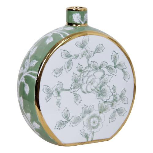 Andaliz Dual-Sided Floral Ceramic Vase with Gold Trim, Compact Chinoiserie