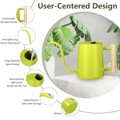 Image of Watering Can Indoor Plants, 35oz Small Stainless Steel Metal Watering Can Modern Decorative Watering Pot with Long Spout for Indoor House Plant Bonsai Garden Flowers (Bright Green)