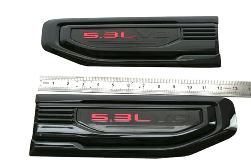 Image of Pair New 5.3L V8 Vent Emblems Kit 3D Driver Passenger Side Badge Compatible with 2019-2026 GMC Sierra GM 85160715 86532094 (5.3L V8-Black Red)