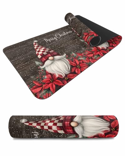 Debedcor Heat Proof Table Pads Waterproof Decorative, Wooden Christmas Gnomes Non-Slip Table Countertop Protector, Winter Poinsettia Snowflake Insulation Mat for Dining Room, 48 x 12 Inches