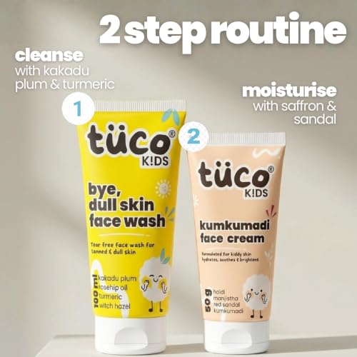 Image of Tuco Kids Kumkumadi Glow Kit | Dull Skin Face Wash & Kumkumadi Face Cream | Brightens, Fights Tan & Dull Spots | Paraben & SLS Free | Safe for Baby-50gm Pack of 2