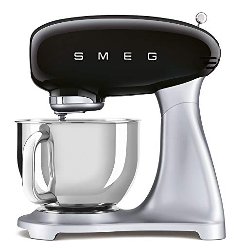 Smeg, Robot Pâtissier SMF02BLEU, 10 Niveaux de Vitesse, Fonction Mise en Marche Progressive, Bol 4,8 L, Verrouillage Moteur de Sécurité, Batteur Plat, Crochet et Couvercle Fournis, 800W, Noir
