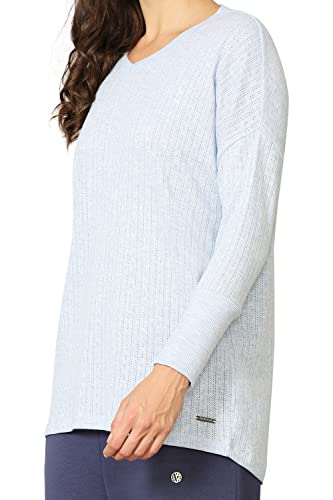 Image of Van Heusen Women Lounge Relaxed Fit T-Shirt - Ecoliva Viscose-Polyester - V-Neck, Full Sleeve, Sustainably Enhanced, Ultra Soft