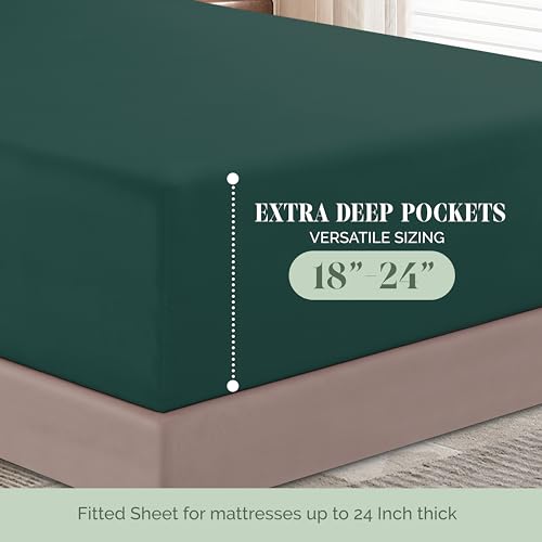 Elegant Comfort Luxury 1500 Premium Hotel Quality Microfiber 4-Piece Sheet Set - Soft, All Around Elastic 18-24 Inches Deep Fitted Sheet - Extra Deep Pocket Sheets, Twin/Twin XL, Hunter Green