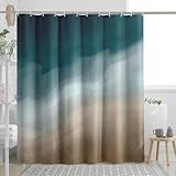 Cortina de ducha abstracta de playa con 12 ganchos, diseño abstracto estético costero, escena de verano, poliéster azul, impermeable, lavable, decorativa, para baño, hotel, interior, cortina de ducha