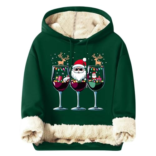 Sudaderas de Navidad para hombre, con estampado de Papá Noel, de manga larga, con forro polar, para festividades, sin botones, con diseño de copa de vino tinto, divertidos regalos de Navidad para
