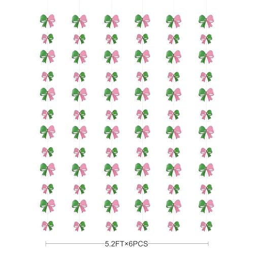 Image of 6PCS Pink and Green Party Decorations 3D Green Pink Conquette Bow Garland Witch Party Decorations Double Layer Bow Banner Streamers for Girls Witch Kids Wizard Birthday Baby Shower Decor Supplies