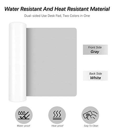 Image of Large Desk Mat Office Desk Pad 24 X 36 Inch PU Leather Desk Blotter Table Protector on Top of Desks Waterproof Desk Writing Cover Mousepad for Laptop Computer Gaming Keyboard Double Sides Gray /White