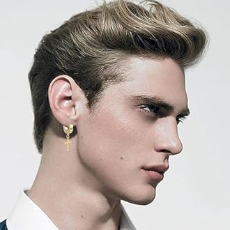 Earrings for Men, 18 Pairs Mens Earrings Hoop Black Gold Silver Earrings for Men Stainless Steel Stud Cross Dangle Hoop Earrings Set Fashion Piercing Jewelry