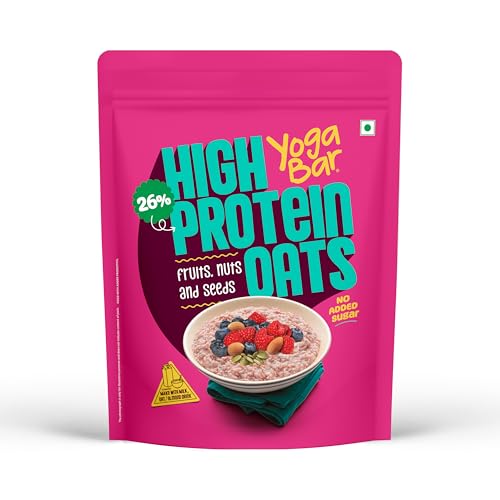 Image of Yogabar 26g High Protein Oats 1kg , Fruits Nuts & Seeds - Breakfast Cereal with Wholegrains, 26% Protein & No added sugar - Oats High Protein for Gym - Premium Protein Blend with Whey Protein Powder - with Goodness of Chia, Sunflower & Pumpkin Seeds & Probiotics for Absorption