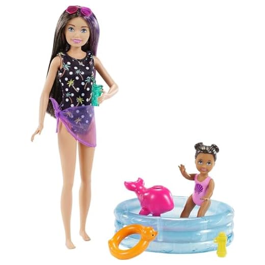 Barbie Skipper Babysitters Inc Playset with Skipper Doll, Color-Change Small Doll, Pool, Squirt Whale Toy & Accessories
