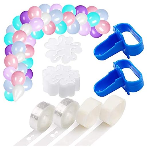 Sunshine smile Kit de Cinta de Tira Decorativa de la Columna de Arco de Arco, Tiras de Cinta de Globo con Pegamento de Punto de Pegamento de Globo, Clips de Flores, Herramienta de Corbata