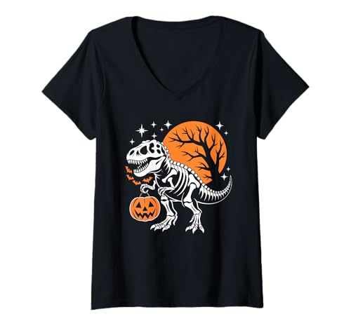 Femme Costume de Dinosaure T-Rex Squelette d'halloween pour Adultes et Enfants T-Shirt avec Col en V