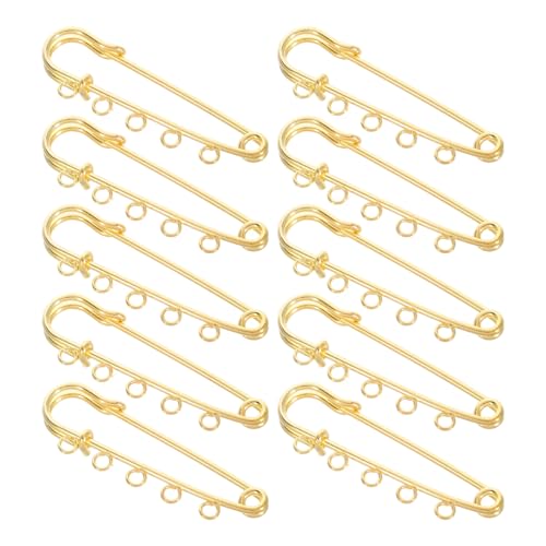 COHEALI Safety Pins with 5 Loops 10Pcs Gold Brooch Pins for DIY Crafts Jewelry Making Sewing Clothes Blankets Skirts Accessories