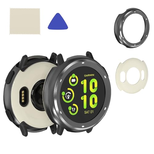 For Garmin vivoactive 5 / active 5 専用 軽量設計 金属フレームケース 強靭な保護性能 簡単取り外し 高硬度PCバックケース付属 清?布&オープンツール付き 時計本体別売 (ダークグレー)