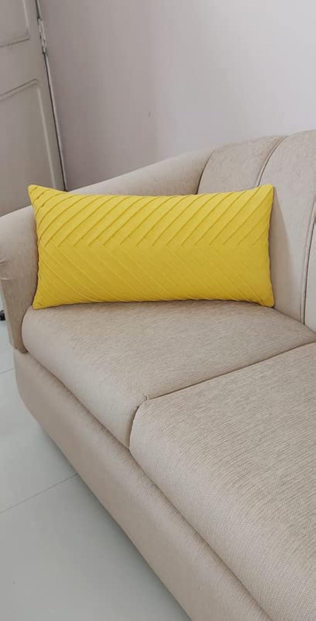 Yellow Pleated Rectangular Cushion Cover (14X14)