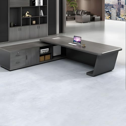 Image of Lakdi The Furniture Co Director & Executive L-Shape Office Table Luxury Desk Made in MDF with Side Unit Drawer and Storage Wire Manager & CPU Storage - LDL-615