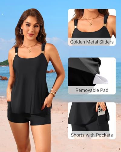 Daci Tankini Swimsuit with Shorts - 2 Piece Tummy Control Bathing Suits Flowy Swim Top with Two Pockets Boy Shorts 20253