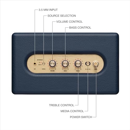 Image of Marshall Acton III Wired Connectivity Stereo Home Speakers with Bluetooth 5.2 & RCA or 3.5mm Input - Midnight Blue