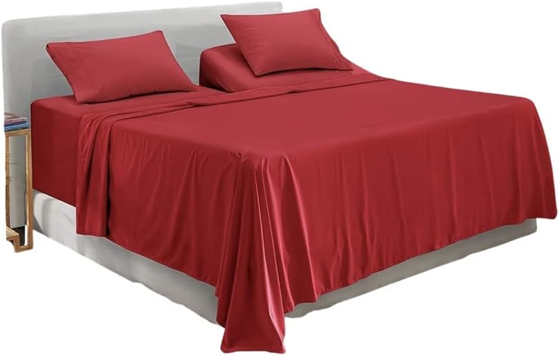 Split King Sheet Set 5Pcs for Split King Bed Size100% Cotton 800 TC,Burgundy Split King Sheets Set for Adjustable beds 16 inch Deep Pocket (Split King, Burgundy)
