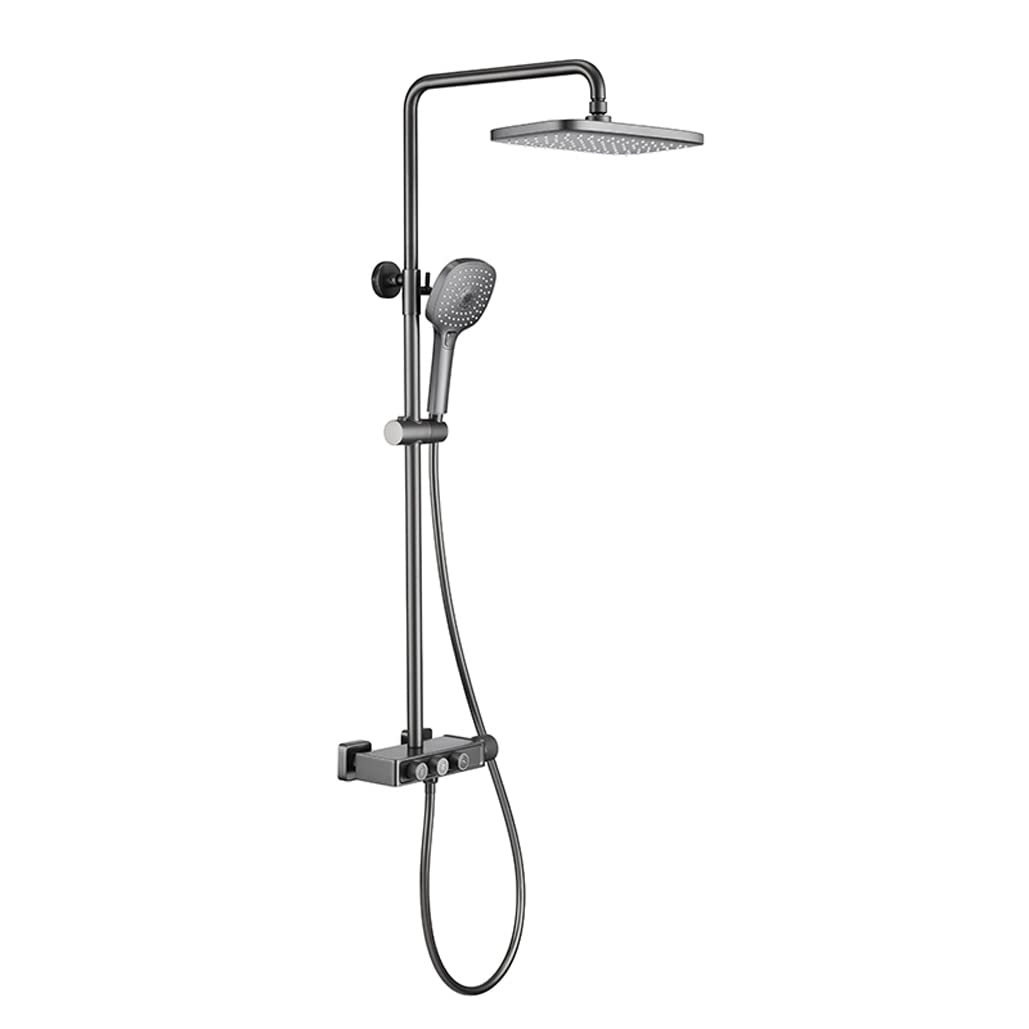 OZBMA shower set wall mounted gun gray brass hot and cold diverter mixer bathroom taps with 8 inch rainfall head handshower, system,a (A C)