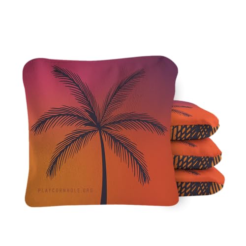 ACA Synergy Pro Dual Sided Cornhole Bags | Tropical Sunset Design | Set of (4) All-Weather Resin Filled Stick & Slide Corn Hole Bags