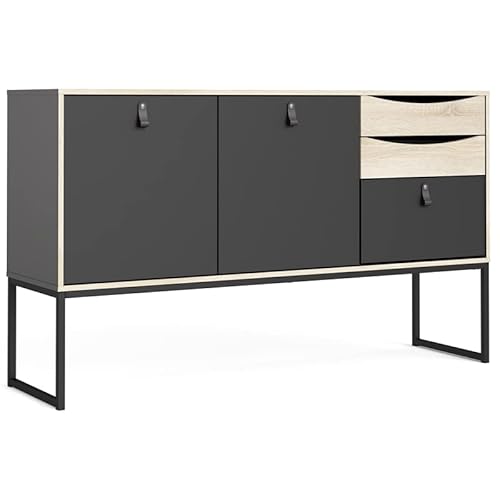 Tvilum, Black Matte And Oak Structure Stubbe 2 Door Sideboard With 3 Drawers #TOP3