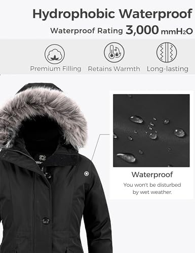 wantdo Women's Hooded Winter Coat Waterproof Warm Long Puffer Jacket Parka - Image 6