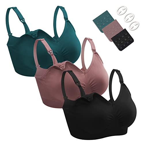 Dresime Sujetadores Lactancia, 3 Piezas Sin Aros Sujetadores de Maternidad Ultra Confort Sujetador Premama para Mujeres con con Extra brazaletes y Ganchos