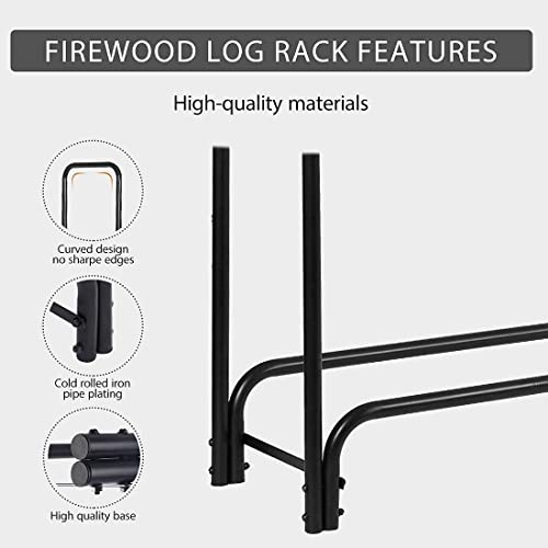 VIVOHOME 8ft & 4ft Heavy Duty Indoor Outdoor Firewood Storage Log Rack with Cover Combo Set Black, 2 Pack